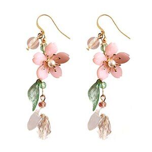 Dangle Elegant Pink Cherry Blossom Flowers Earrings